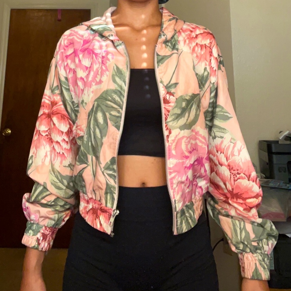 Pink tropical hooded jacket
